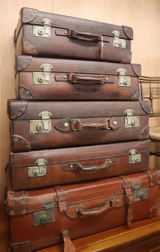 Five vintage leather suitcases, four by Forsyth, Edinburgh and Glasgow, circa 1930 Largest 78cm wide